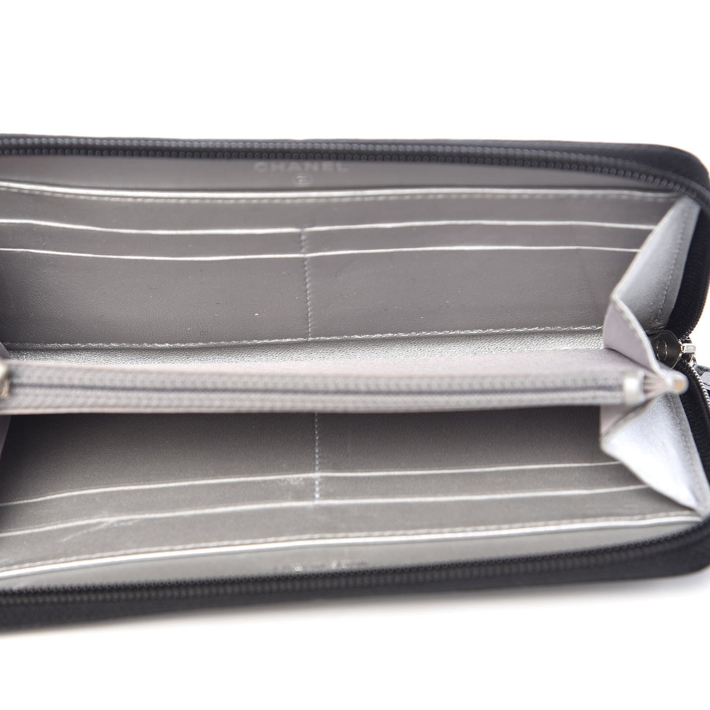 Lambskin Camellia Embossed Large Zip Around Gusset Wallet Black