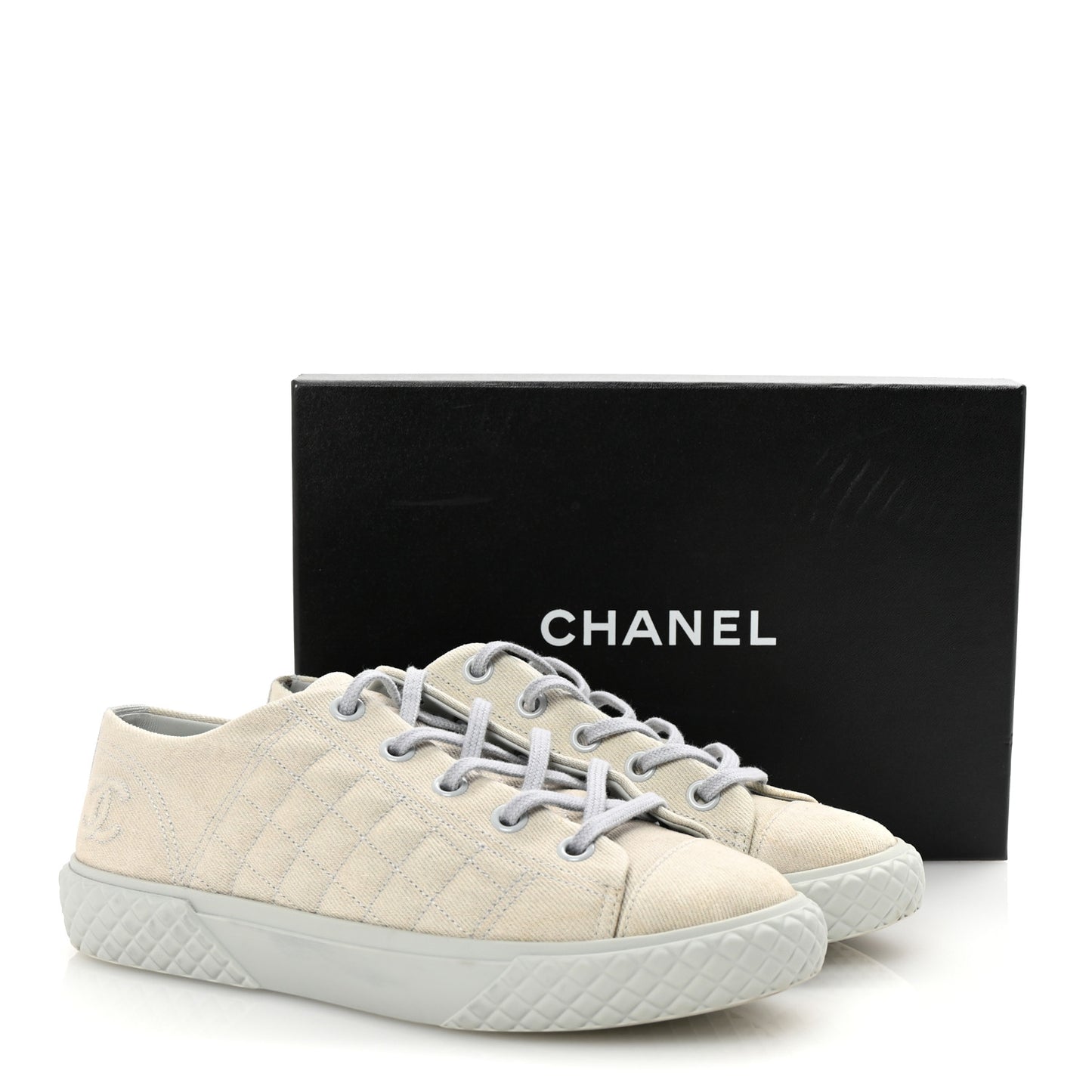 Denim Quilted Sneakers 39.5 Light Blue