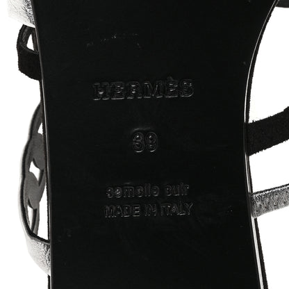 Hermes Metallic Nappa Suede Chaine d'Ancre Nude Sandals 39 Black Gris Argente 12 of 14