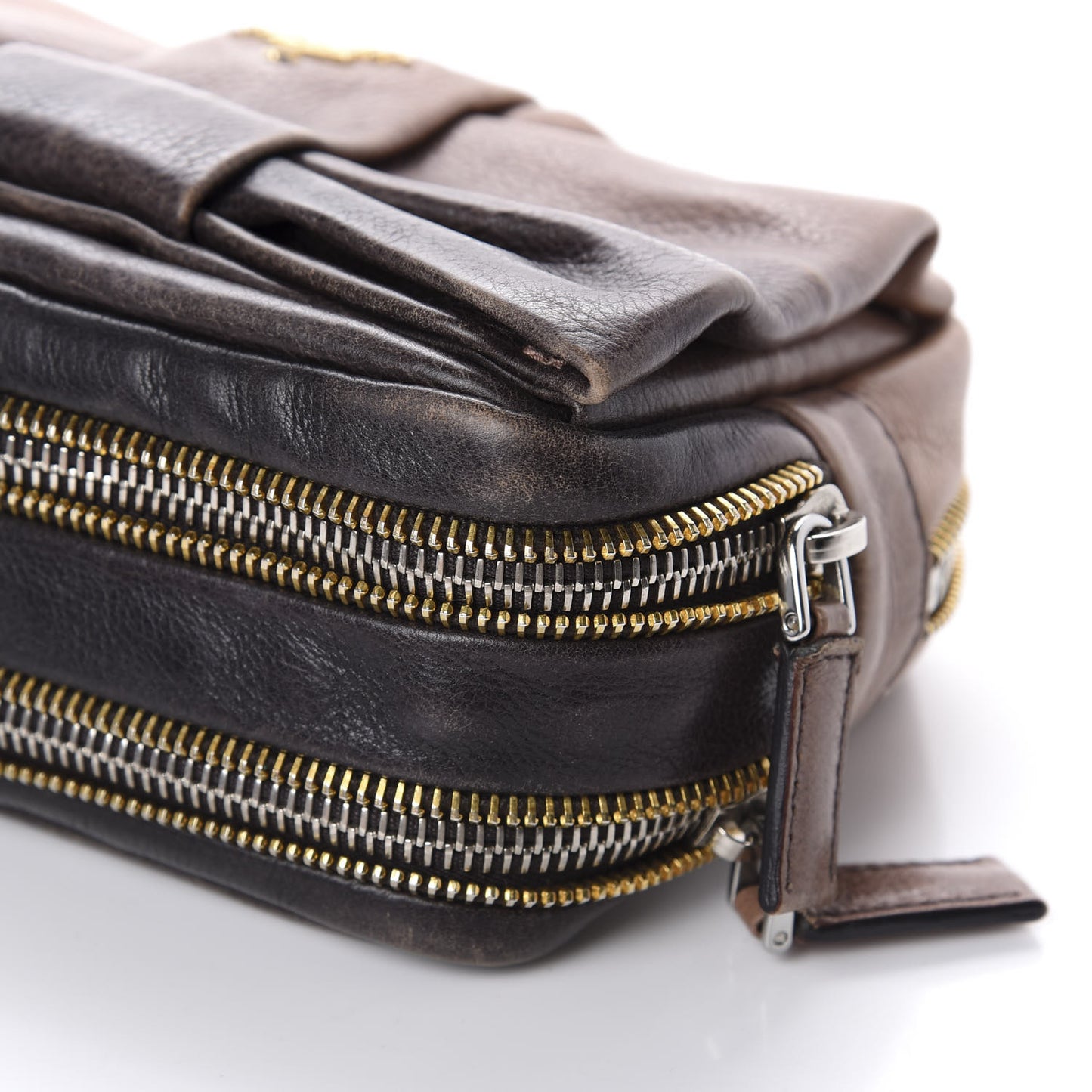 Glace Calfskin Zippers Bow Clutch Ardesia Nudo