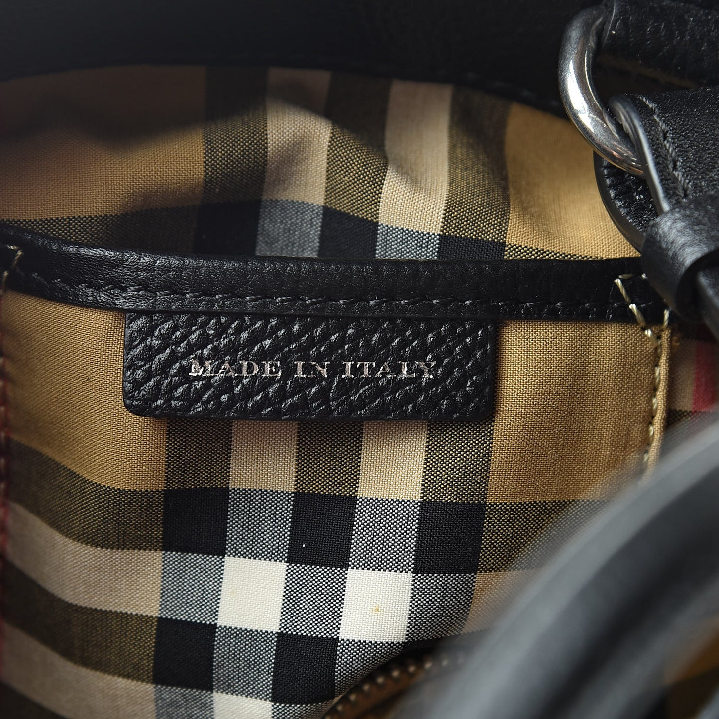 Grainy Calfskin House Check Grommet Baby Banner Tote Black