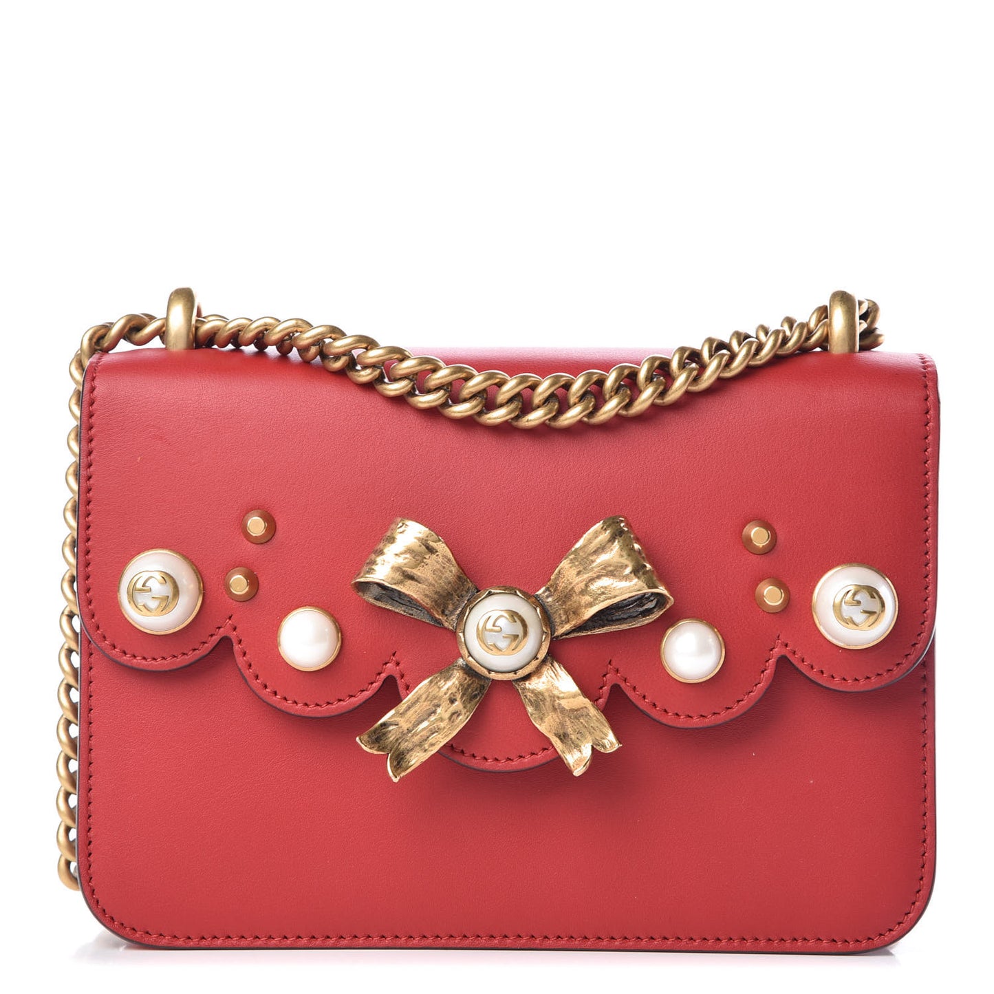 Calfskin Peony Small Chain Shoulder Bag Hibiscus Red