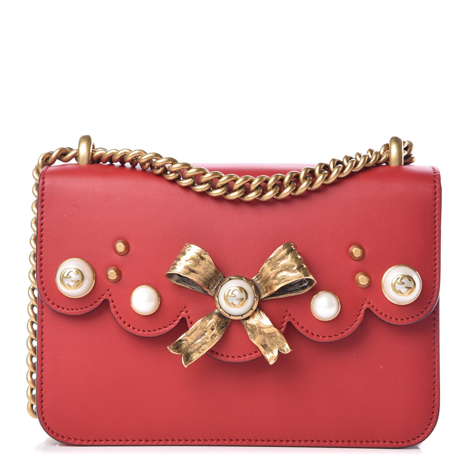 Gucci Calfskin Peony Small Chain Shoulder Bag Hibiscus Red 1 of 10