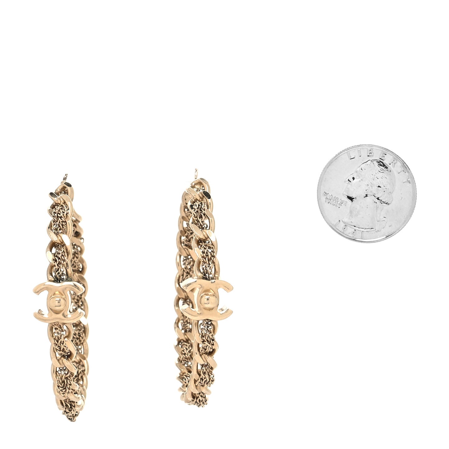 Metal CC Turnlock Chain Hoop Earrings Gold