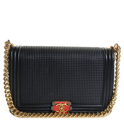 Chanel Lambskin Cube Embossed Large Boy Flap Navy Blue 1 of 11