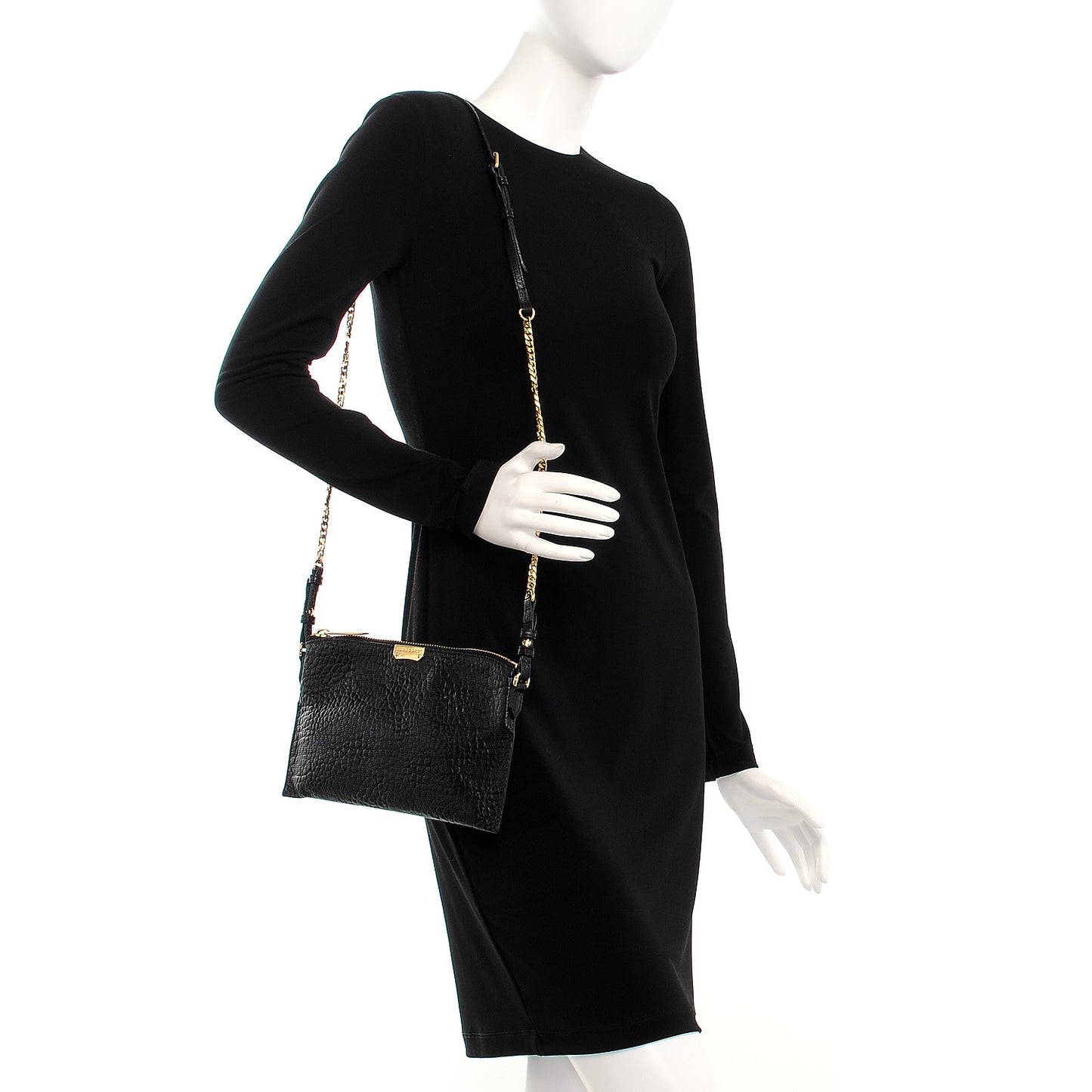 Signature Grain Calfskin Check Embossed Peyton Crossbody Clutch Bag Black