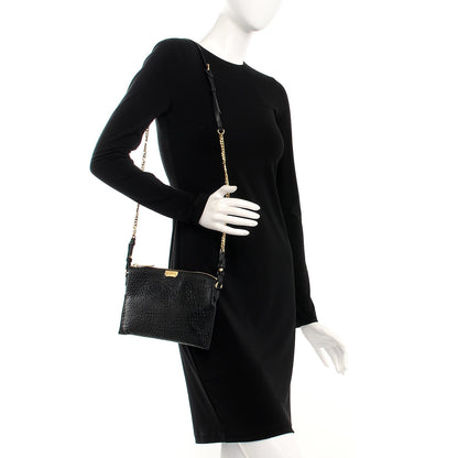 Burberry Signature Grain Calfskin Check Embossed Peyton Crossbody Clutch Bag Black 2 of 11