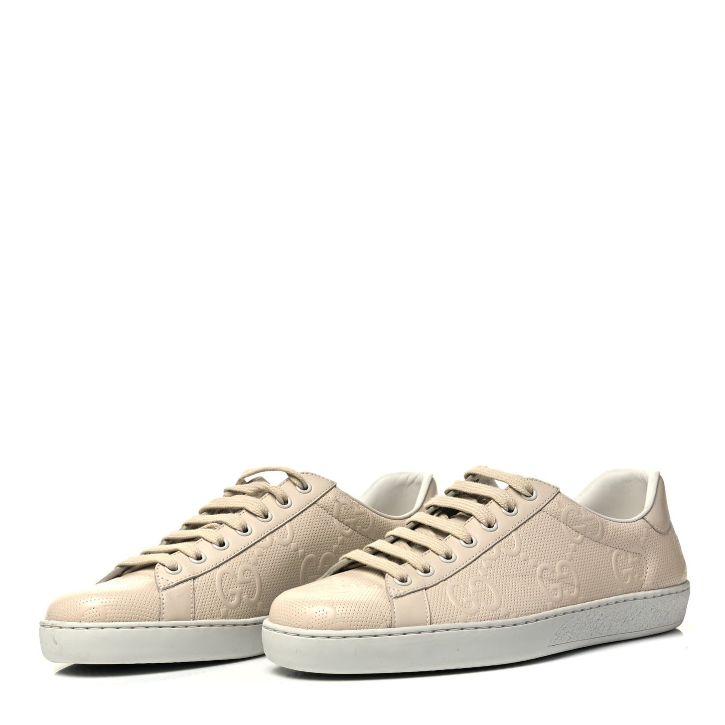 Calfskin GG Tennis Embossed Mens Ace Sneakers 7 Mystic White