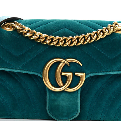 Gucci Velvet Matelasse Mini GG Marmont Shoulder Bag Pavone Cyan 12 of 12