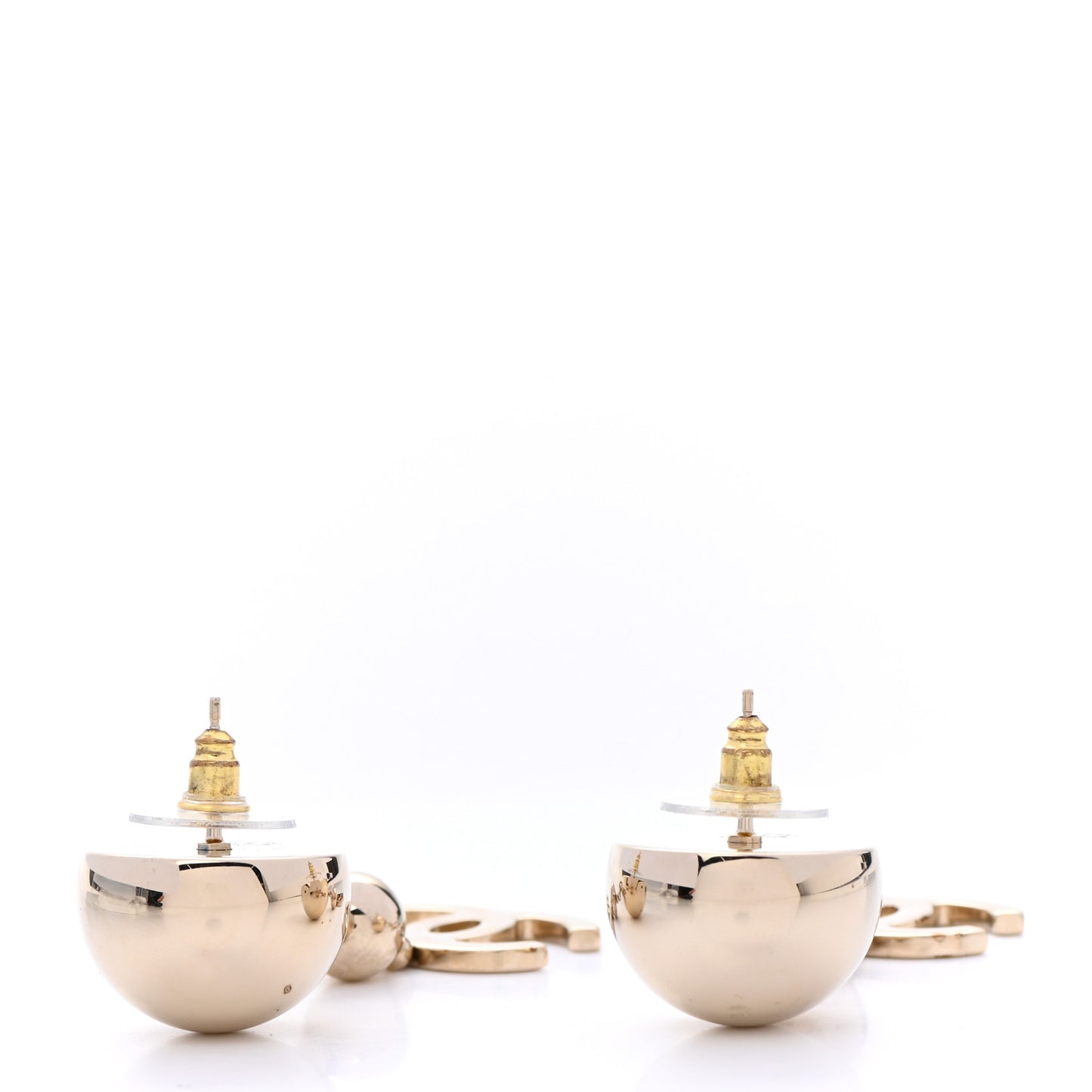 Metal CC Drop Earrings Gold