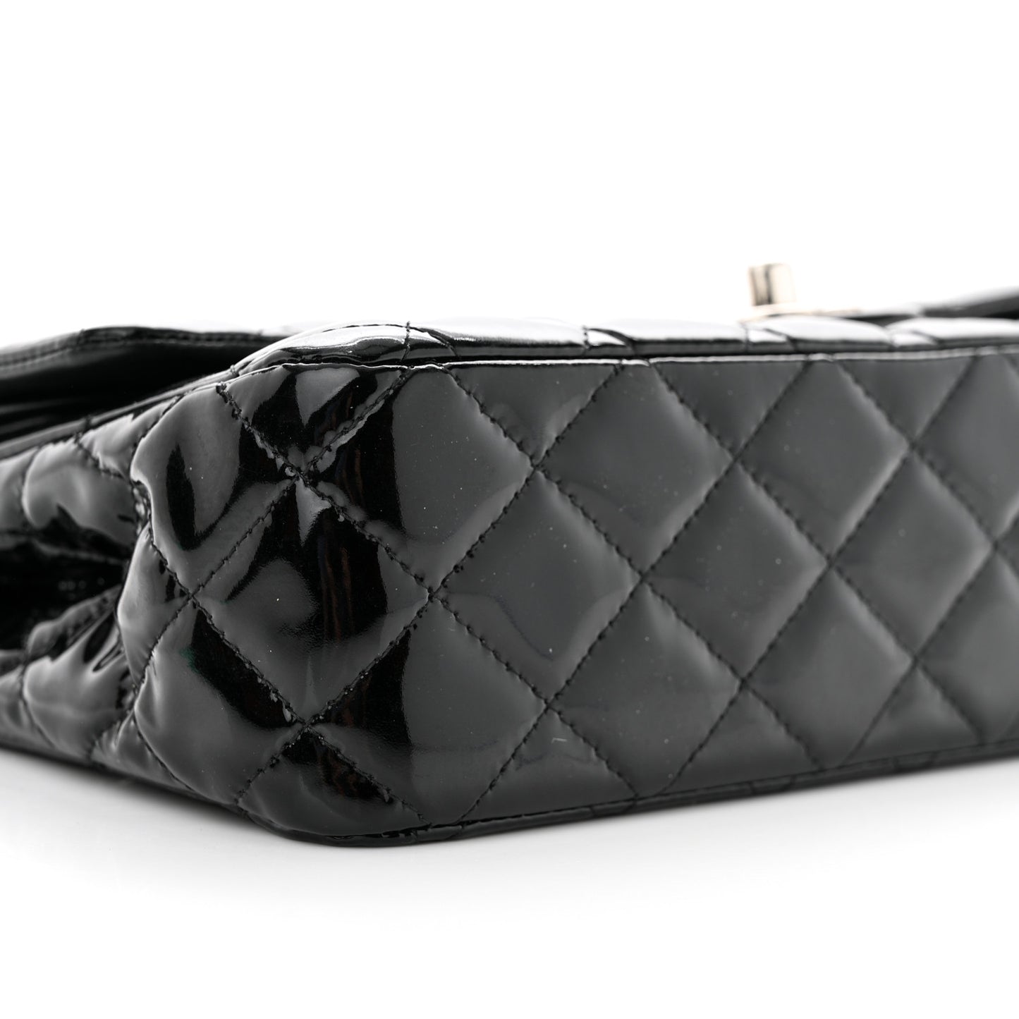 Patent Quilted Medium Double Flap Black