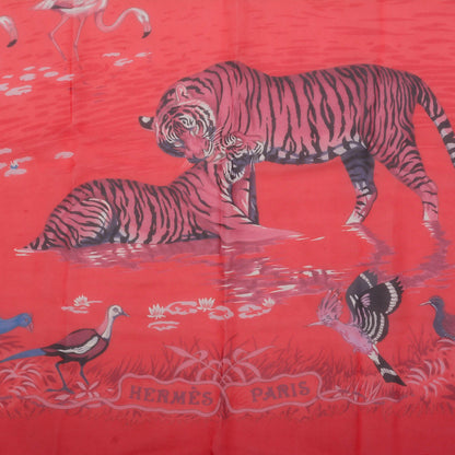 Hermes Mousseline Silk La Treve De L'eau Scarf 140 Rouge Vif Violine Ardoise 4 of 7