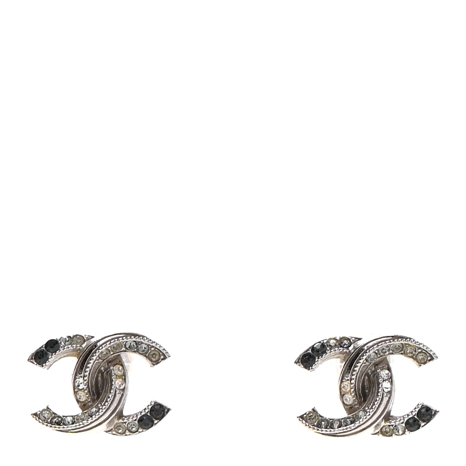 Chanel Ruthenium Crystal CC Earrings Silver Black 1 of 4