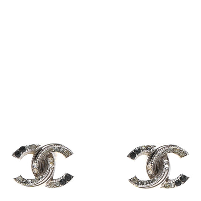 Chanel Ruthenium Crystal CC Earrings Silver Black 1 of 4