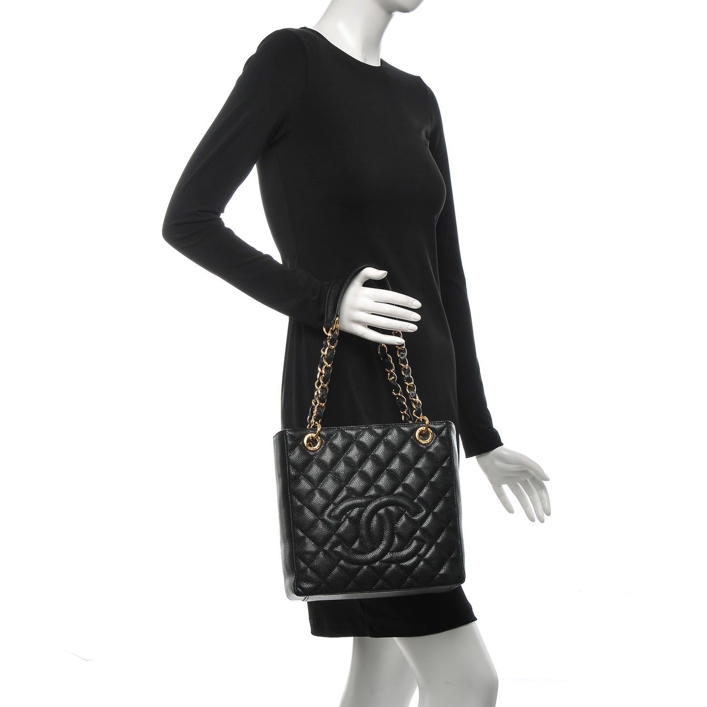 Caviar Quilted Petit Shopping Tote PST Black