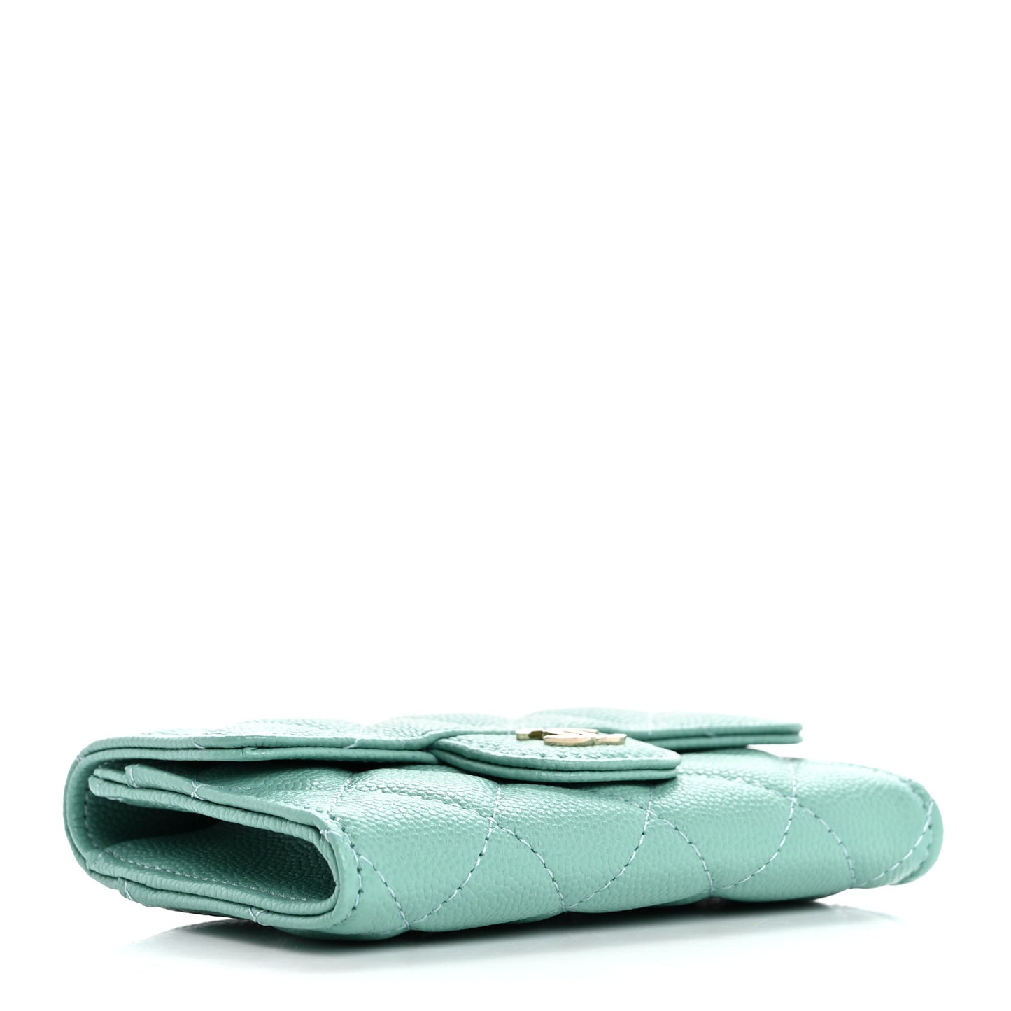 Caviar Quilted Flap Card Holder Wallet Light Green