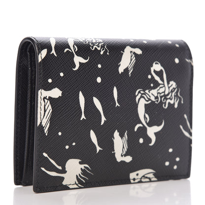 Prada Saffiano Mermaid Print Card Holder Black 3 of 8