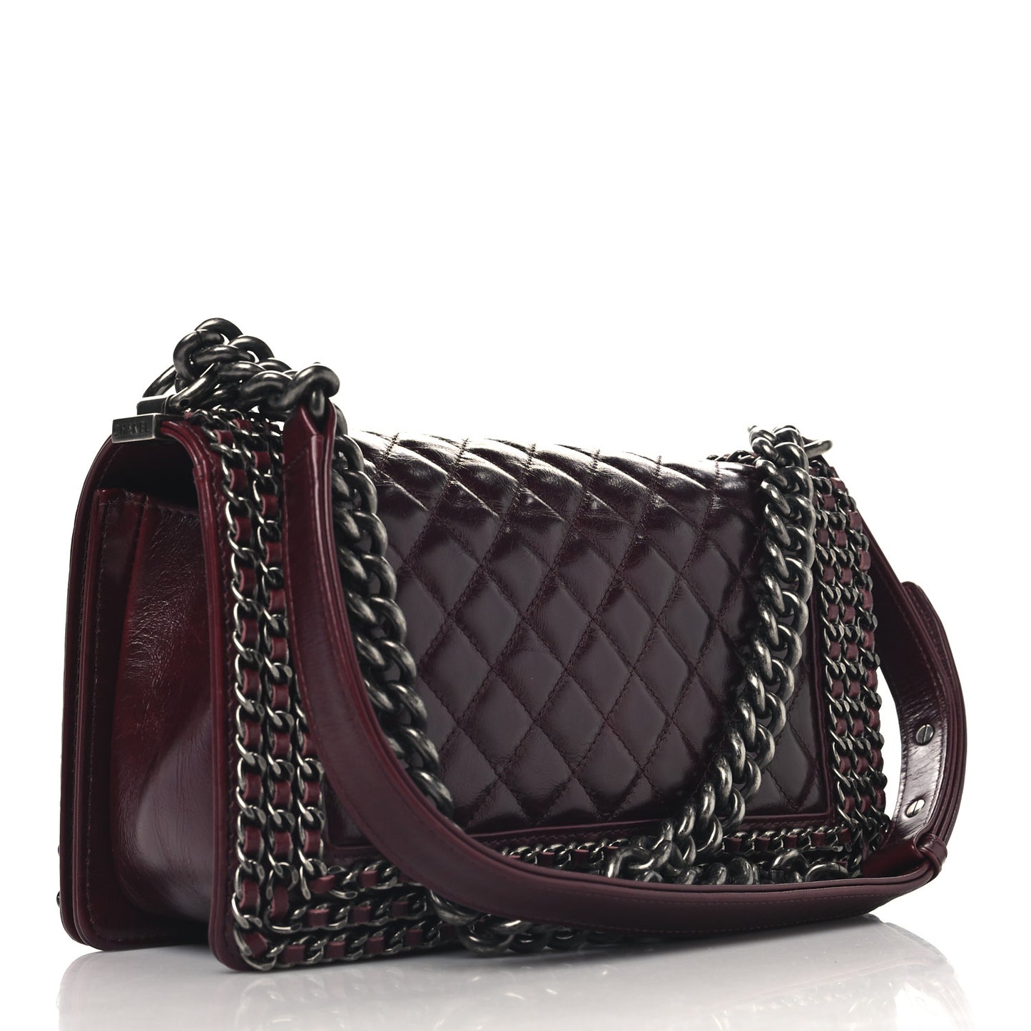 Glazed Calfskin Quilted Medium Boy Chained Flap Bordeaux