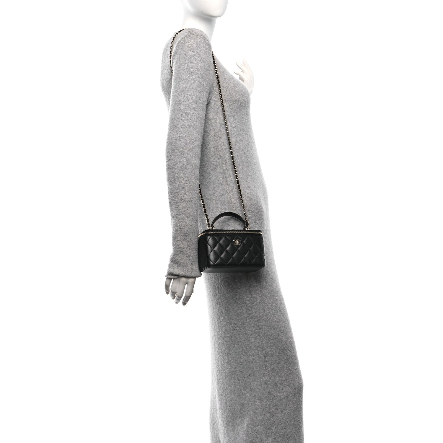 Chanel Lambskin Quilted Small Top Handle Vanity Case With Chain Black 3 of 13