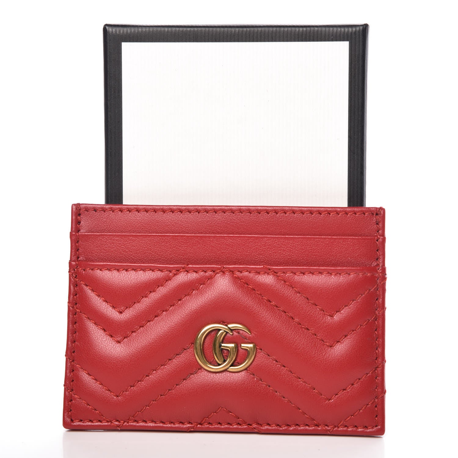 Gucci Calfskin Matelasse GG Marmont Card Holder Hibiscus Red 7 of 7