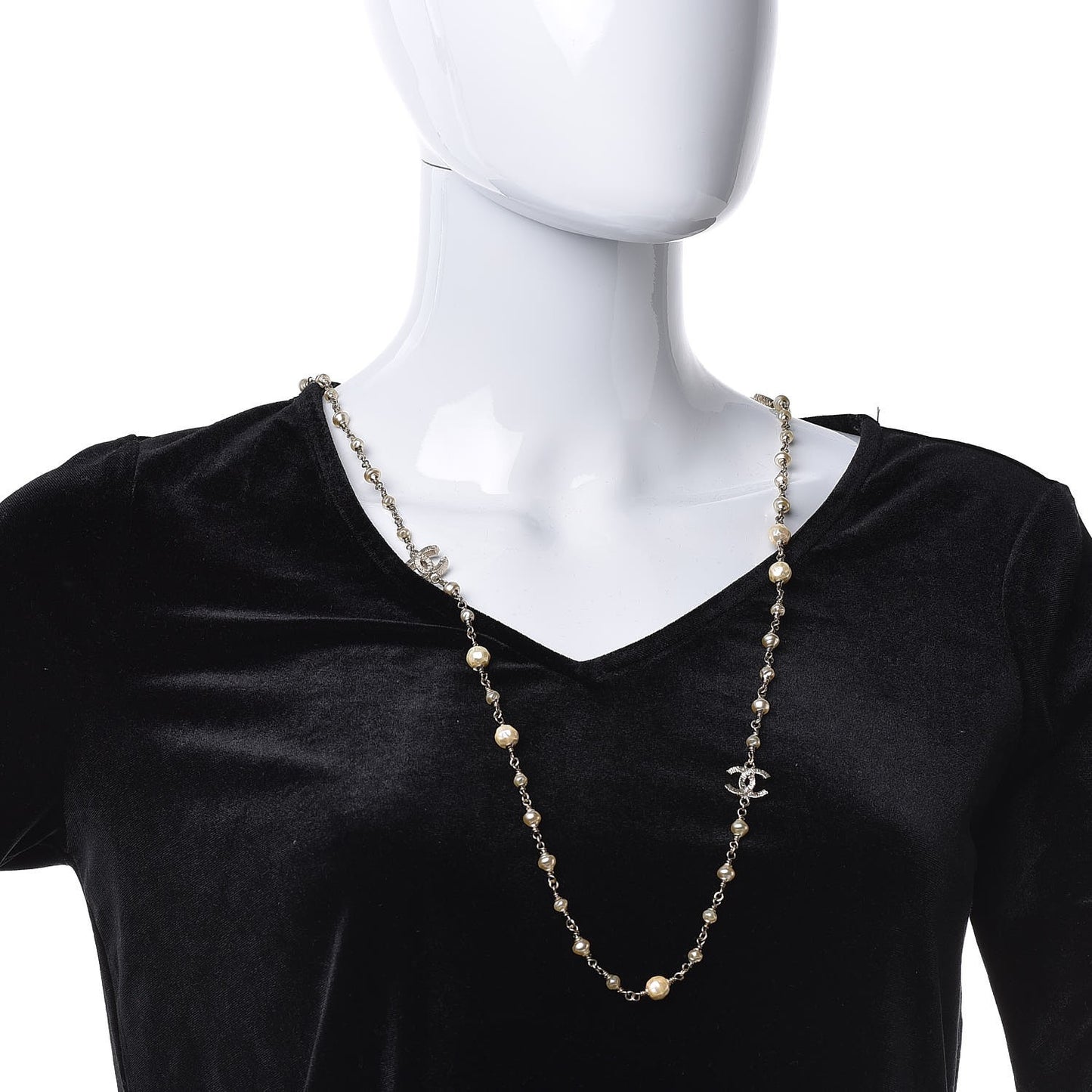 Pearl CC Long Necklace Gold