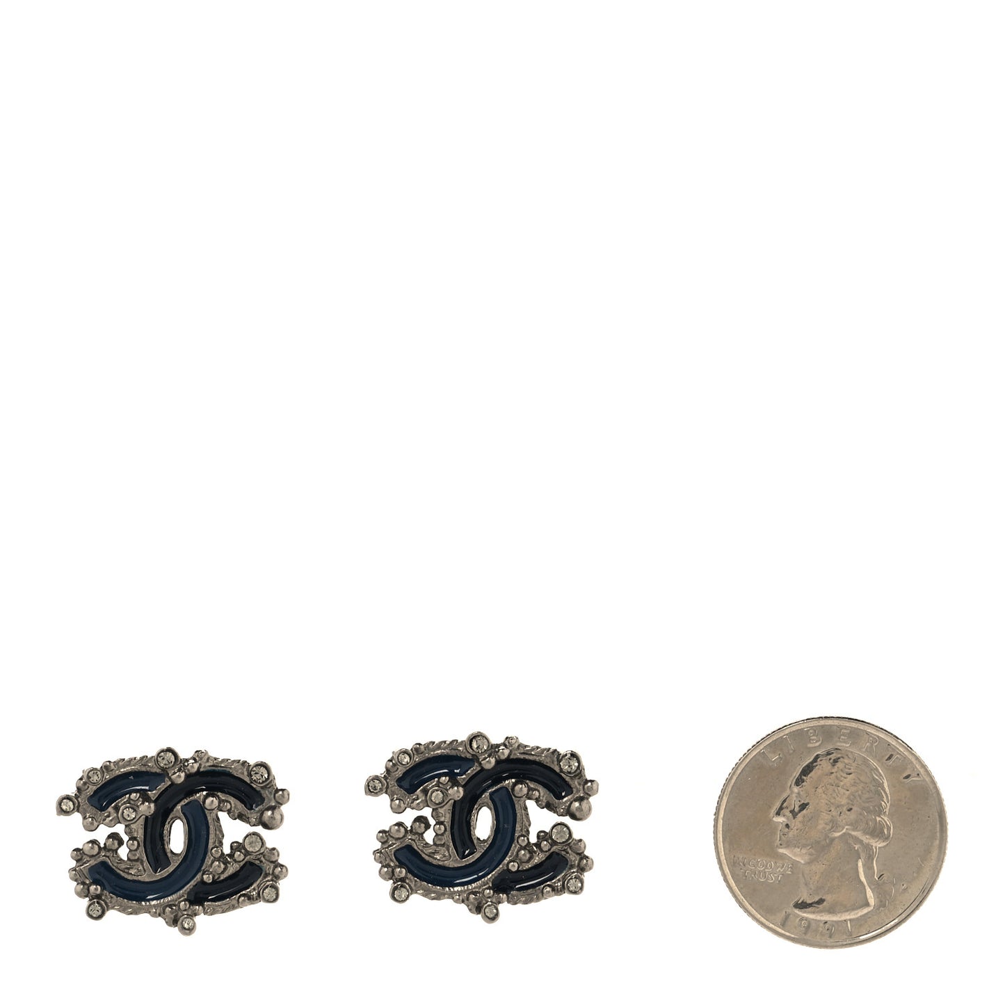 Enamel Crystal CC Earrings Blue