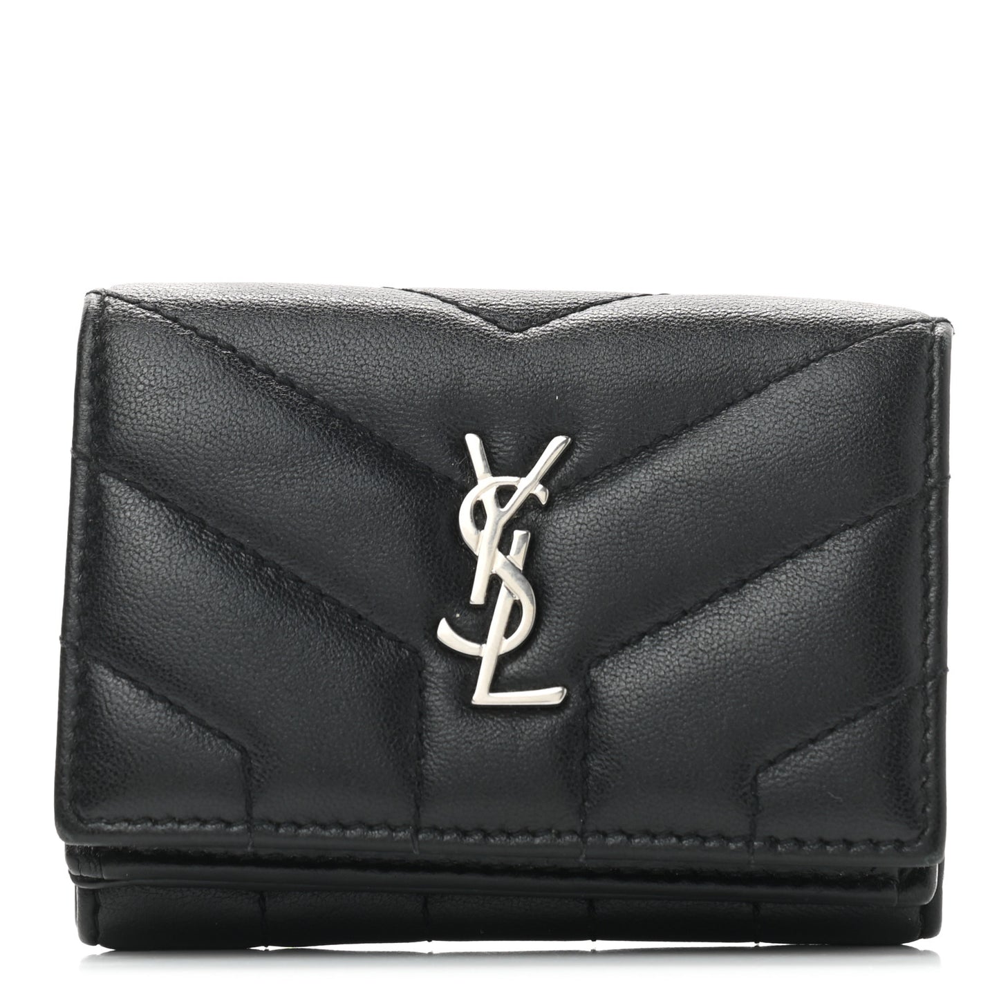 Lambskin Y Quilted Monogram Loulou Tiny Wallet Black