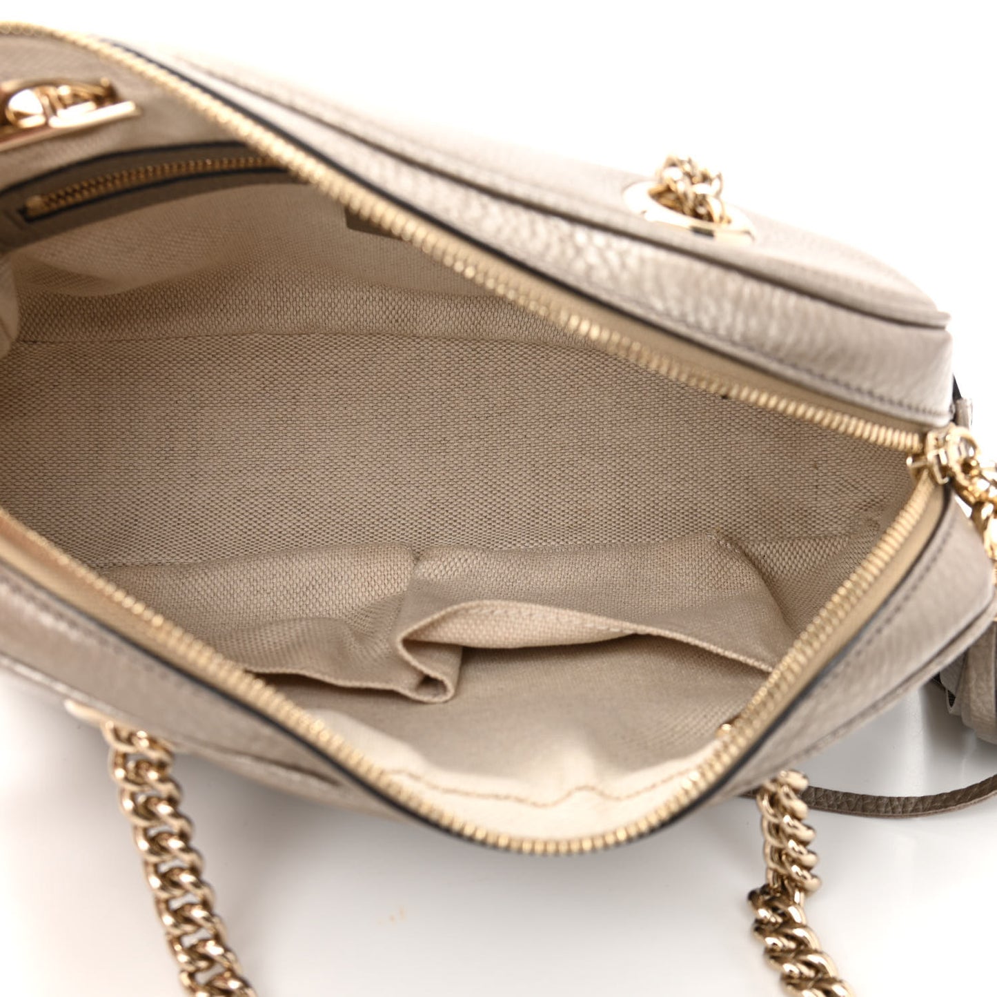 Metallic Pebbled Calfskin Small Soho Bowler Golden Beige