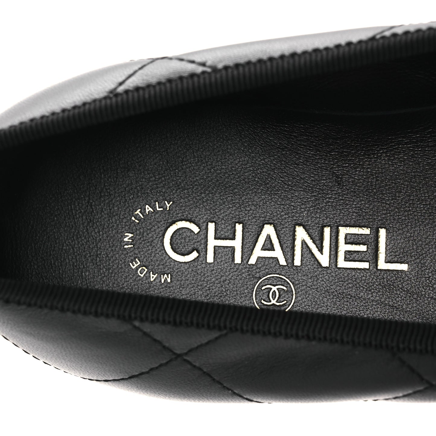 Lambskin Quilted CC Cambon Ballet Flats 41 Black White