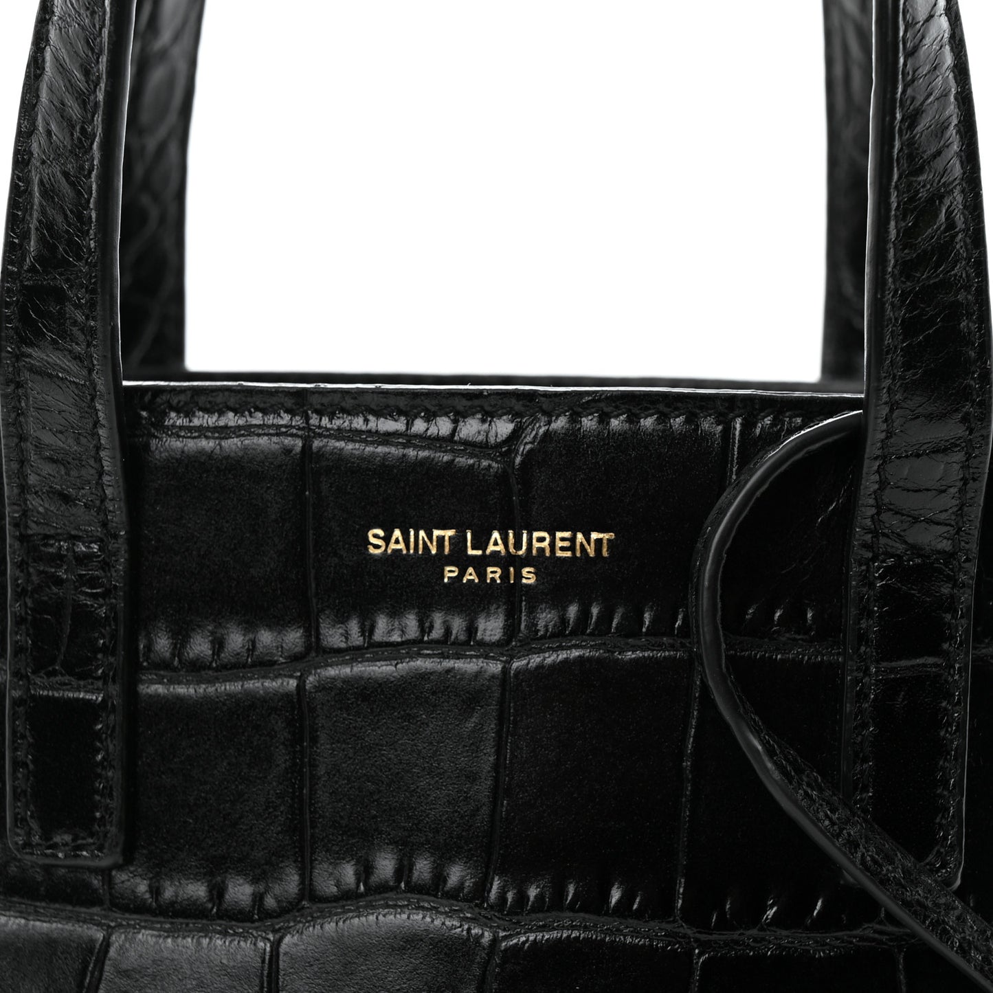 Calfskin Crocodile Embossed Paris Mini Toy Shopper Tote Black
