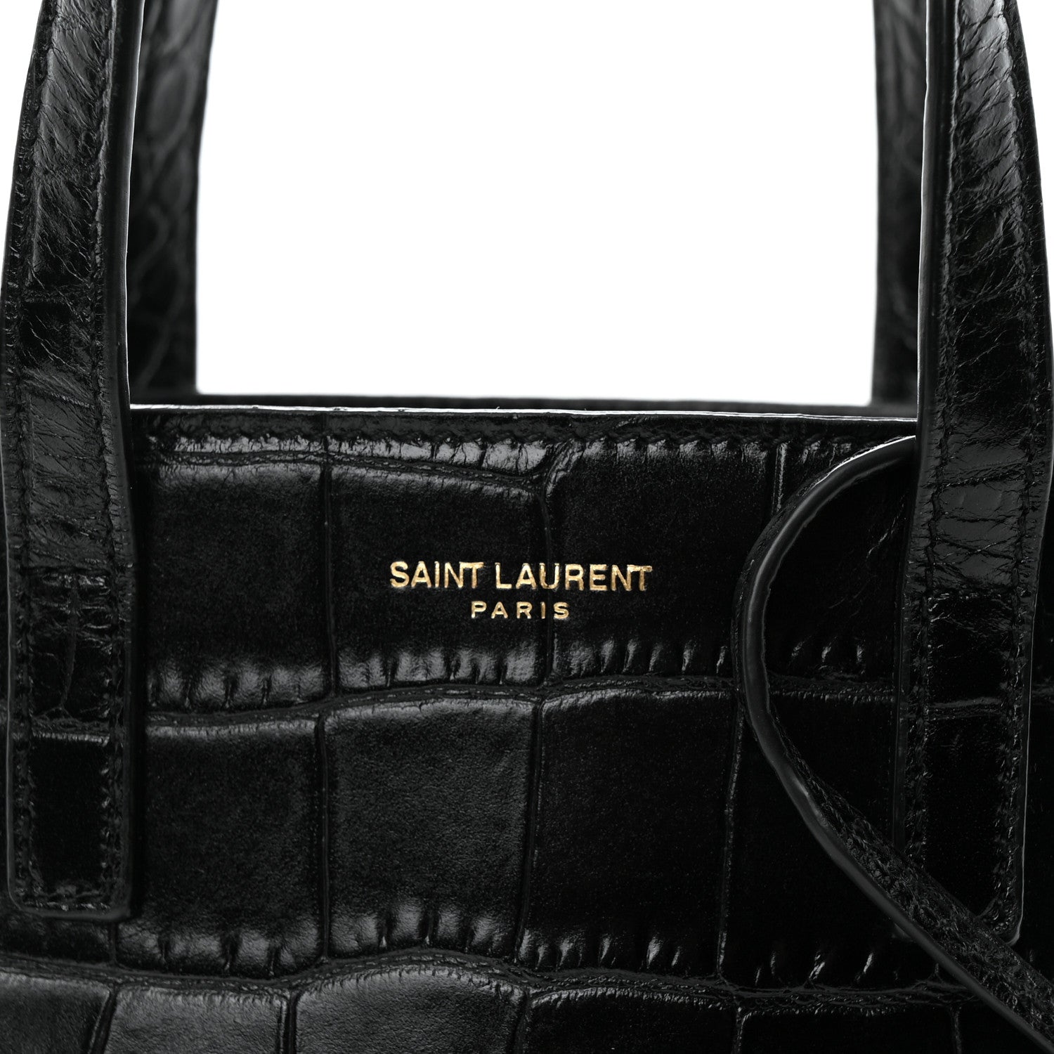Saint Laurent Calfskin Crocodile Embossed Paris Mini Toy Shopper Tote Black 8 of 11