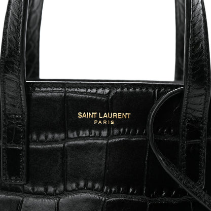 Saint Laurent Calfskin Crocodile Embossed Paris Mini Toy Shopper Tote Black 8 of 11