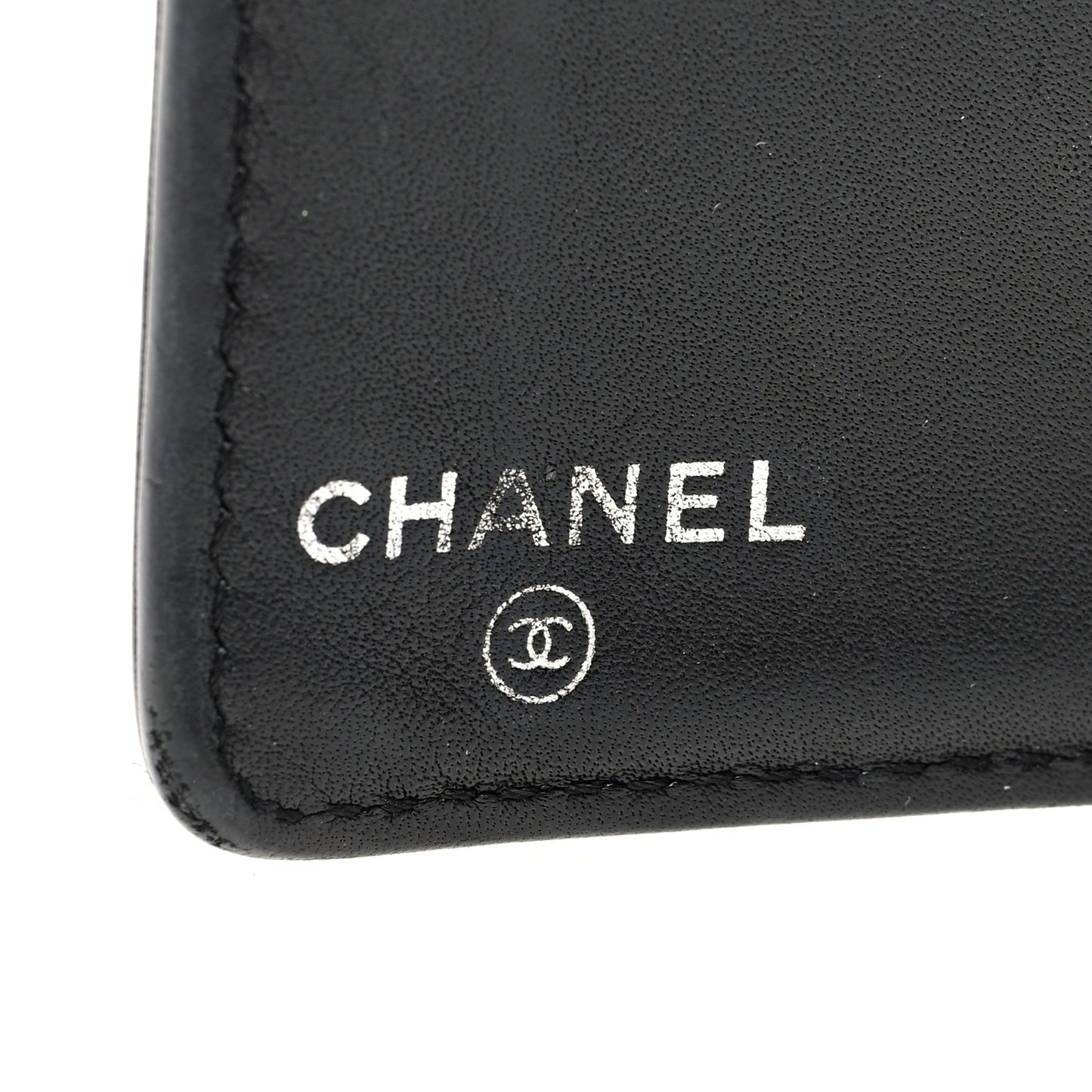 Lambskin Embossed Logo Yen Wallet Black