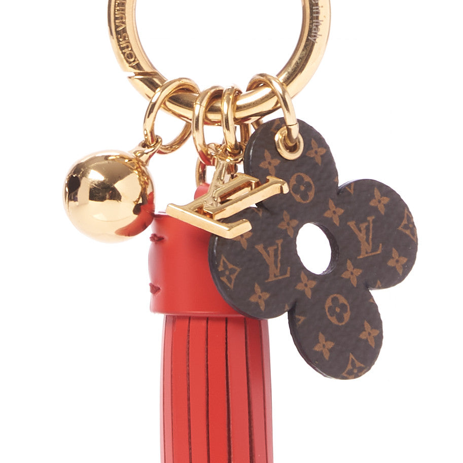 Mini Monogram Fetish Tassel Bag Charm Key Holder Coquelicot
