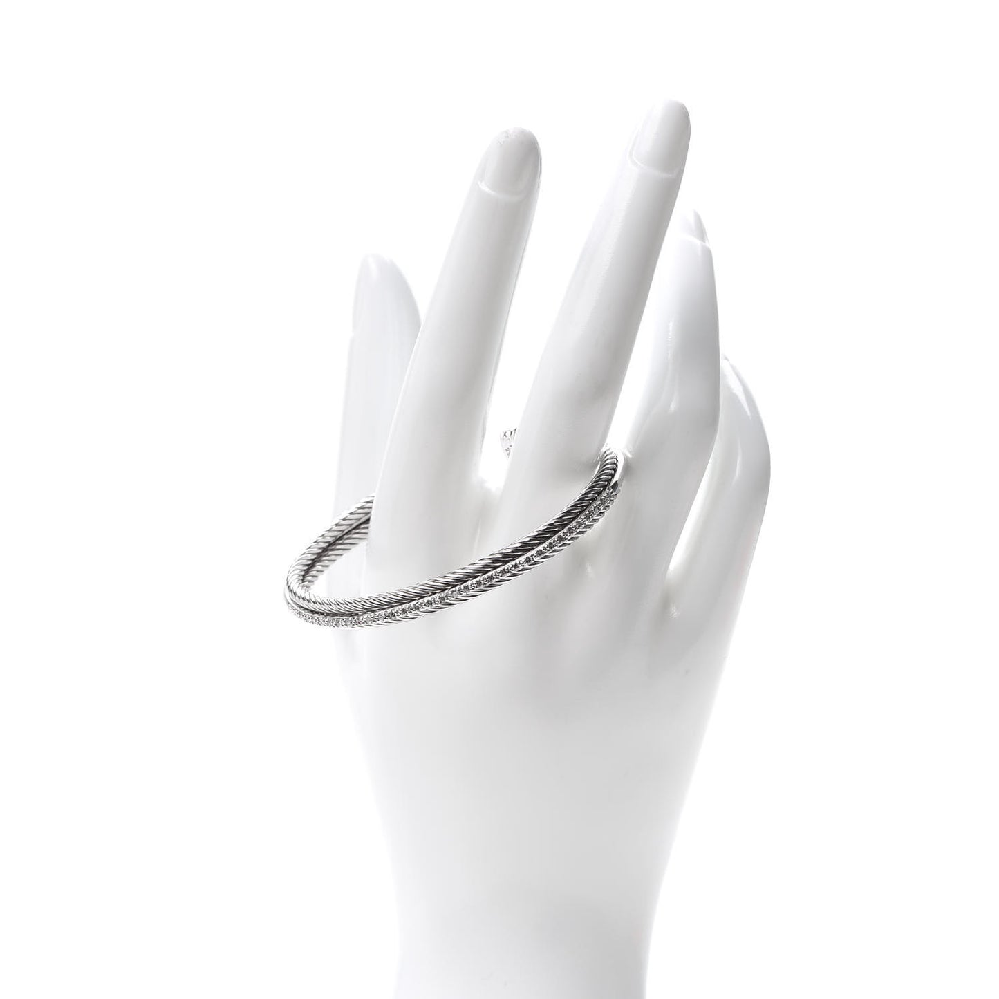 Sterling Silver 14K White Gold Diamond 7mm Cable Classics Cuff Bracelet