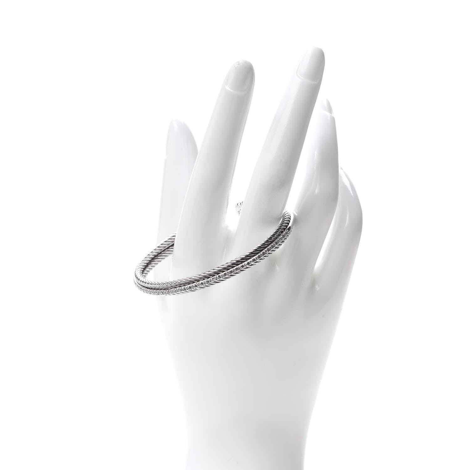 David Yurman Sterling Silver 14K White Gold Diamond 7mm Cable Classics Cuff Bracelet 2 of 4