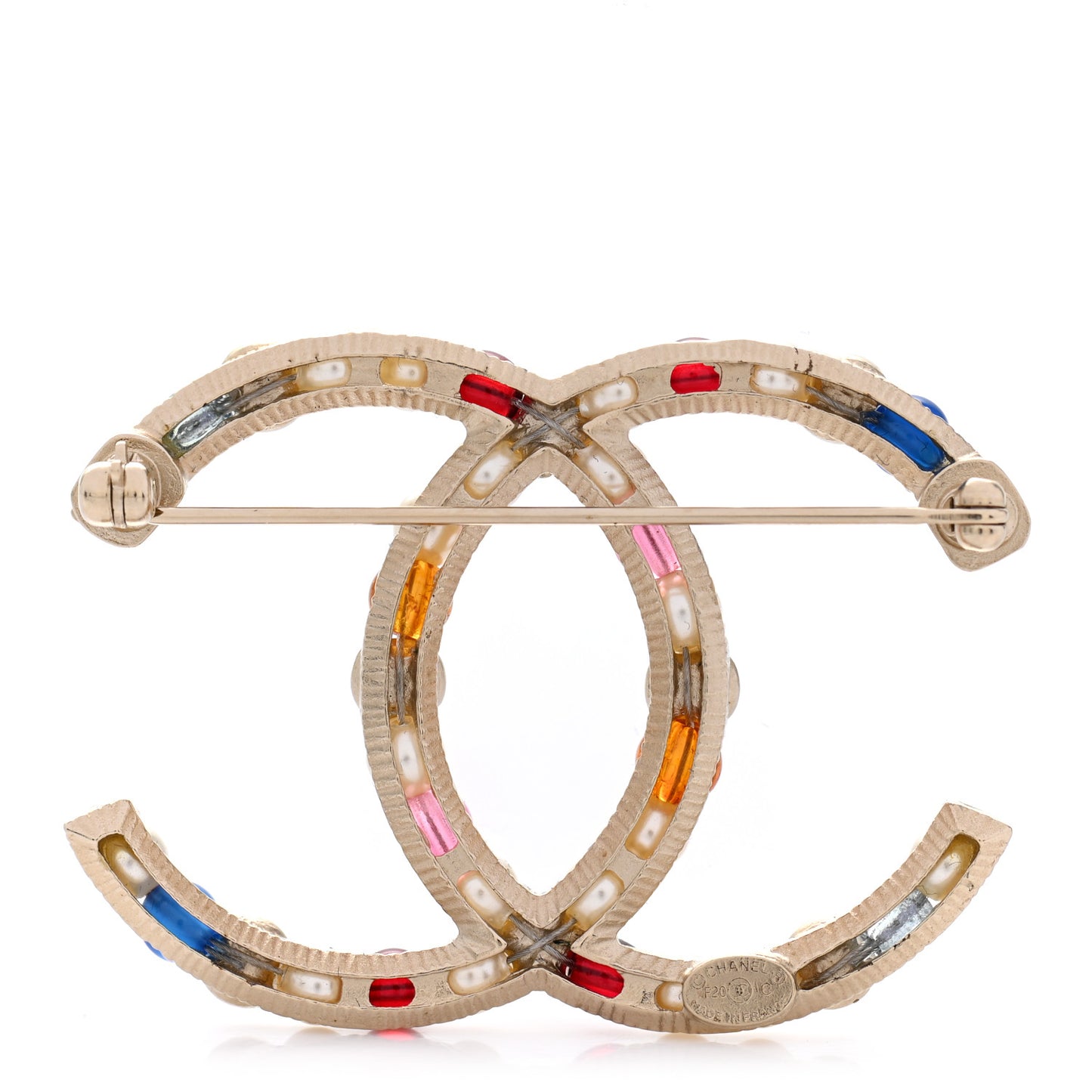 Pearl Crystal CC Brooch Gold Multicolor