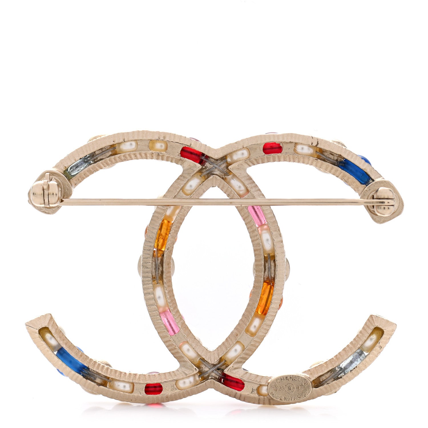 Chanel Pearl Crystal CC Brooch Gold Multicolor 3 of 4