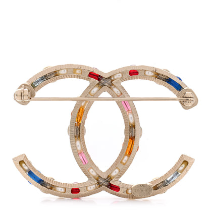 Chanel Pearl Crystal CC Brooch Gold Multicolor 3 of 4