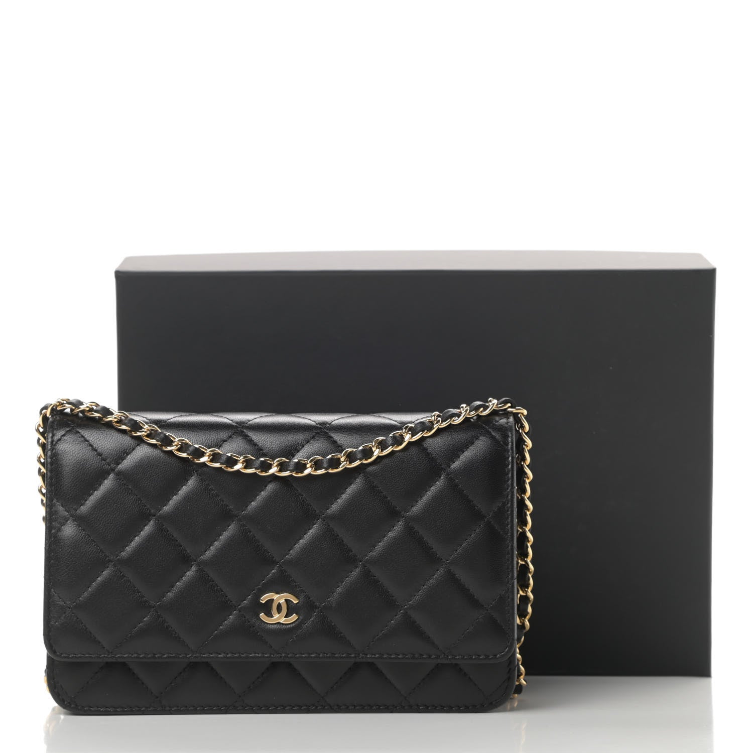 Chanel Lambskin Quilted Wallet On Chain WOC Black 14 of 14