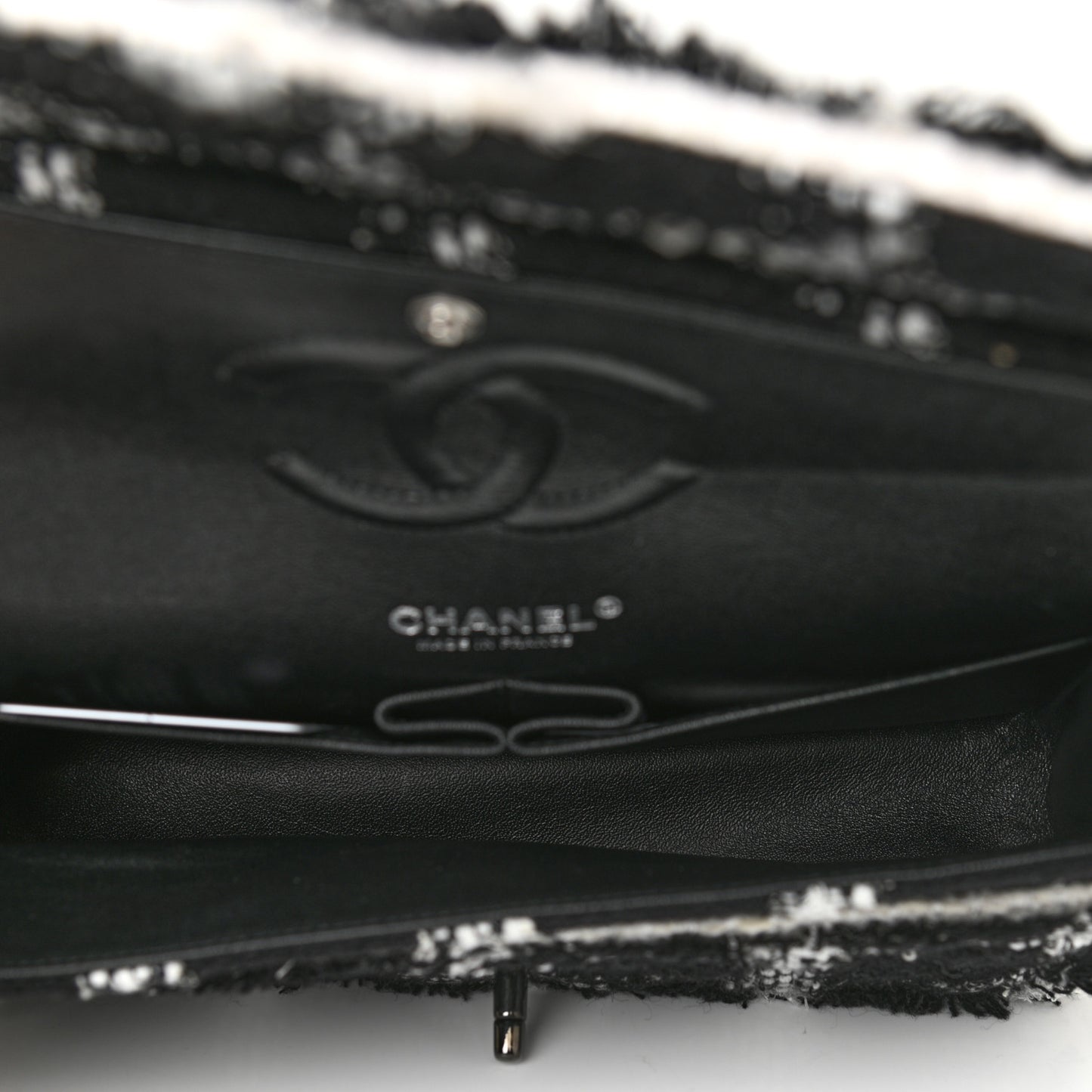 Tweed Quilted Tartan Medium Double Flap Black White