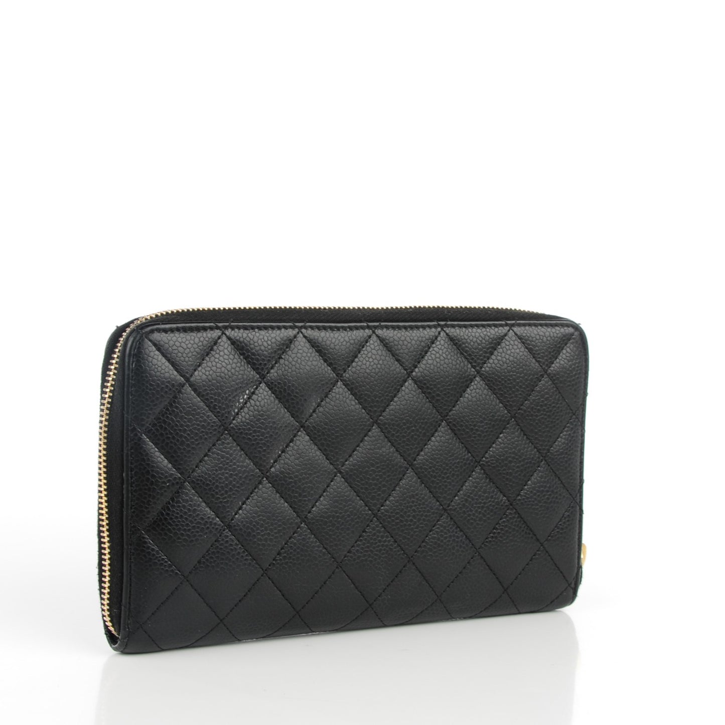 Caviar Quilted Large Zipped Wallet Black