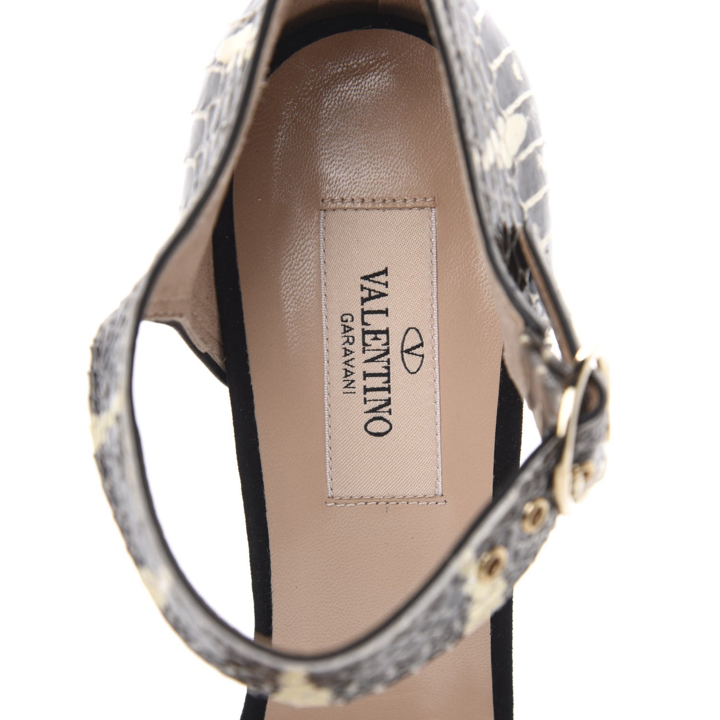 Snakeskin Embossed Platform Ankle Strap Sandals 40 Roccia