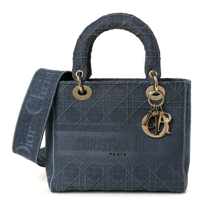 Christian Dior Canvas Embroidered Cannage Medium Lady D-Lite Denim Blue 1 of 10