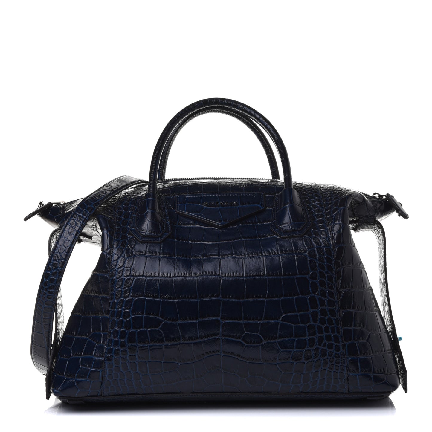 Calfskin Crocodile Embossed Large Antigona Navy