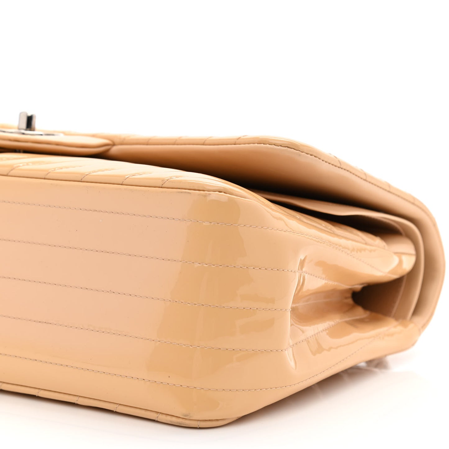 Patent Chevron Quilted Jumbo Double Flap Beige