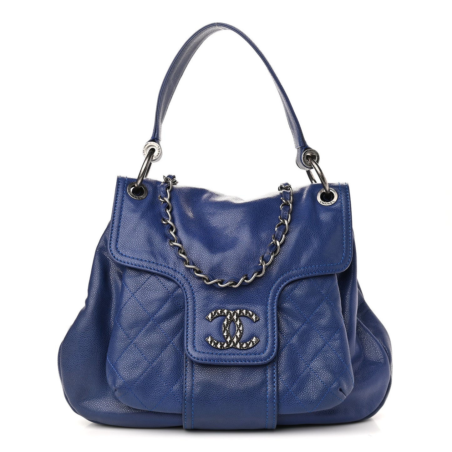 Glazed Caviar Coco Rider Flap Hobo Navy Blue