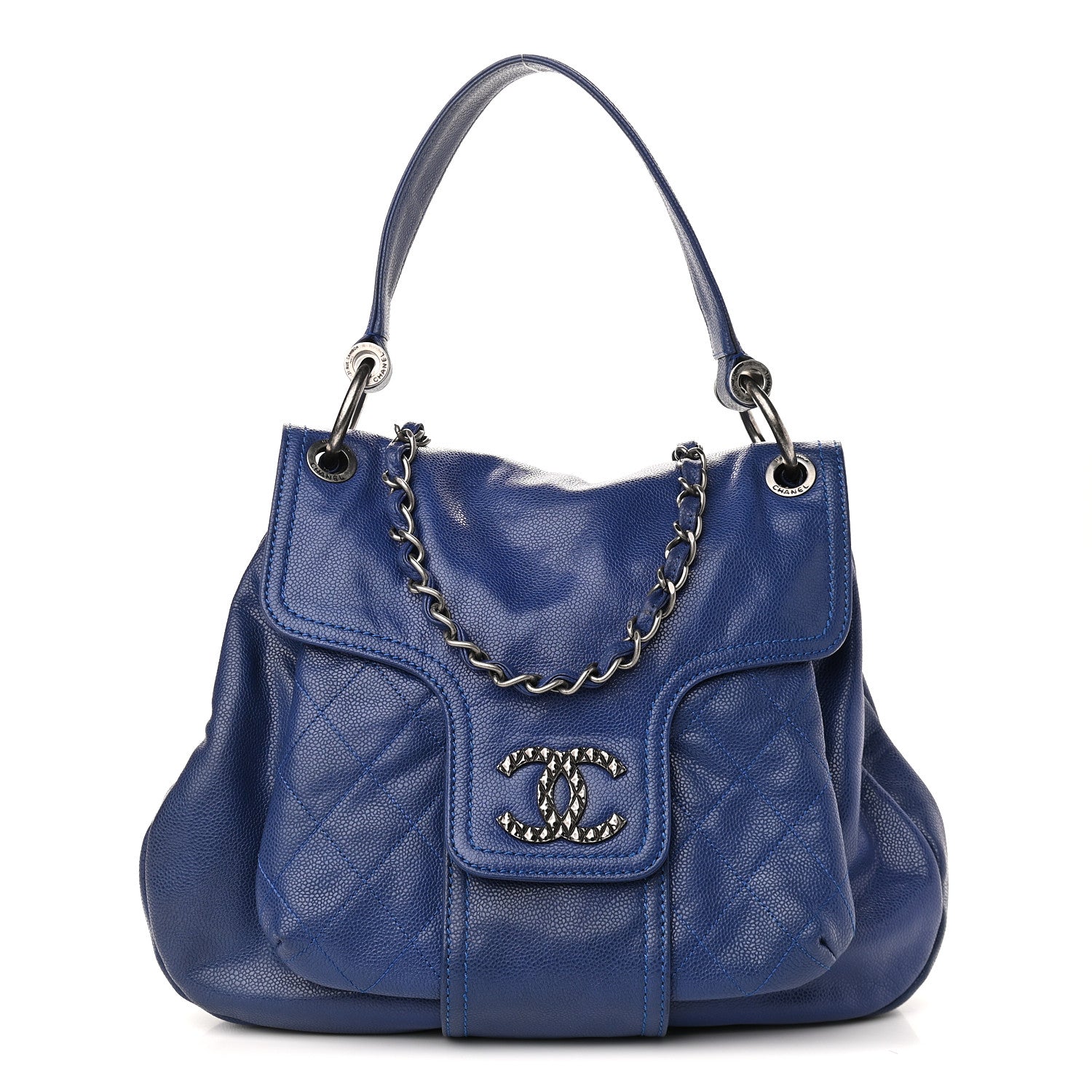 Chanel Glazed Caviar Coco Rider Flap Hobo Navy Blue 1 of 9