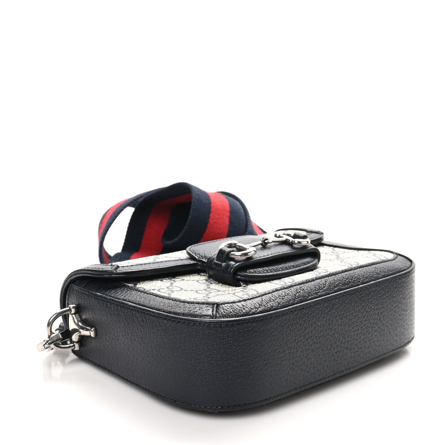 GG Supreme Monogram Textured Dollar Calfskin Web Mini Horsebit 1955 Shoulder Bag Beige Blue