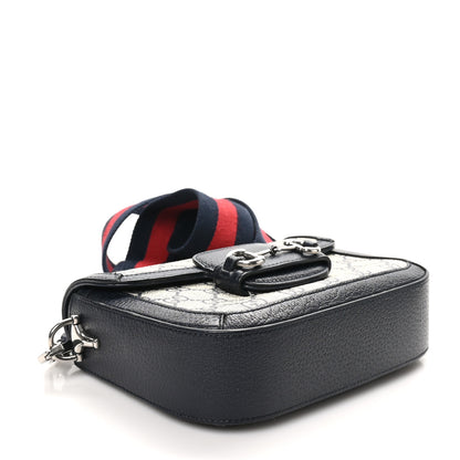 Gucci GG Supreme Monogram Textured Dollar Calfskin Web Mini Horsebit 1955 Shoulder Bag Beige Blue 4 of 10